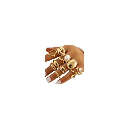 Gold Rings for Women Non Tarnish Stackable Rhinestone Moon Star Rings Dainty Stacking Pearl Butterfly Midi Pinky Thumb Joint Finger Knuckle Ring Set Gold Non Tarnish Jewelry Gifts Trendy Stuff - color: S Chunky Gold Rings 11Pcs