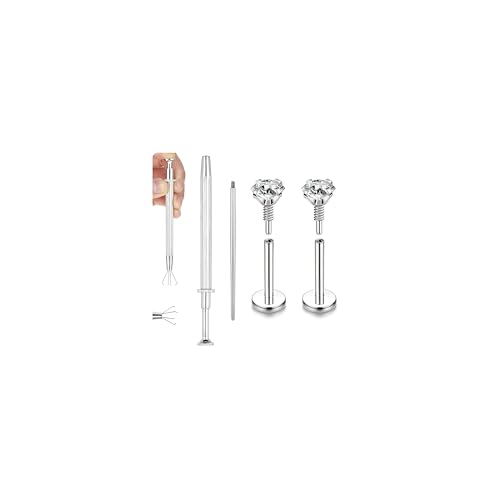 20G Internal Thread Cartilage Earrings Studs Surgical Steel Nose Rings Flat Back Stud Piercing Jewelry for Tragus/Helix/Conch/Medusa/Lip/Labret - color: BL:7mm;CZ:2mm