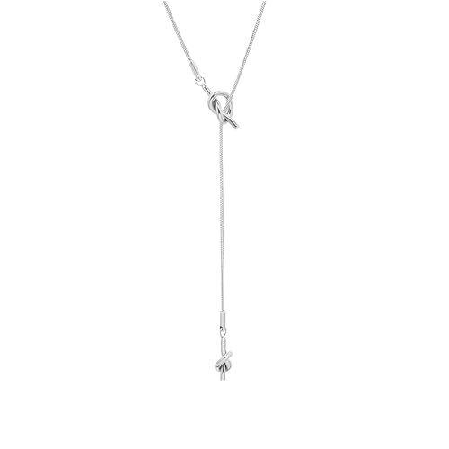 925 Sterling Silver Lariat Necklace, Long Tassel Necklace For Women, 14K Yellow Gold Necklaces Irregular Cross Knotted Shaped, Snake Collarbone Chain Jewelry For Girlfriend, Boho Necklace - color: Silver