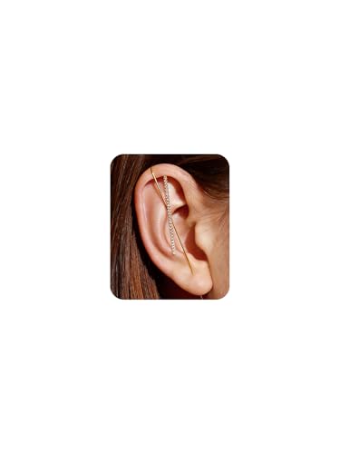 Ear Wrap Hook Earrings for Women Fashion Ear Cuff Crawler Earrings Silver Gold Long Piercing Crystal Curve Style Earring Stick Ear Wrap Earring Rhinestone Trendy Jewelry Gifts - color: slash-gold