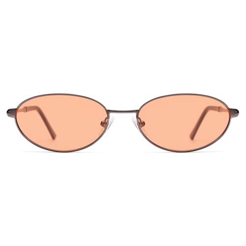 Appassal Retro Oval Sunglasses for Women Mens with Spring Hinge Sunnies AP3696 - color: C10 Gun / Orange