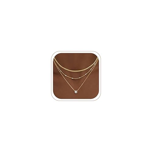 WomenGifts Layered Gold Necklaces for Women, 14K Gold Sterling Silver Plated Dainty Pendant Necklace Set Non Tarnish, Chunky Stackable Cuban Chain Choker, Trendy Birthstone Vacation Jewelry Gift - color: Gold, style: Cubic Zirconia
