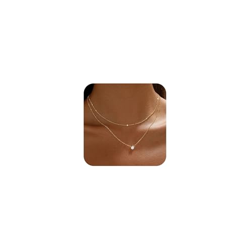 Layered Gold Necklace for Women Trendy 14K Gold Plated Heart CZ Pendant Layered Gold Necklaces Set Coin Choker Necklaces Simple Circle Cubic Zirconia Pearl Necklace Stack Herringbone Paperclip Chain Jewelry Set - style: 2PCS-Dotchain zircon-GD