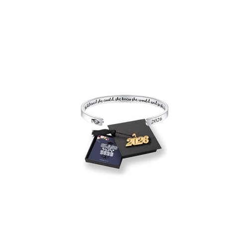 M MOOHAM Graduation Gift for Her Him 2026, Inspirational Graduation Bracelets Class of 2026 High School College Graduation Gift for Her with Graduation Box - style: With Box-She believed she could, she knew she would and so she did!
