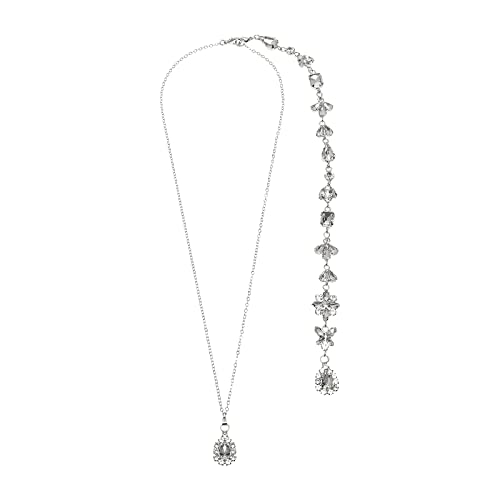 Holibanna Wedding Bridal Backdrop Necklace Crystal Flower Pendant Back Necklace Body Chain Jewelry for Women Girls (Silver)