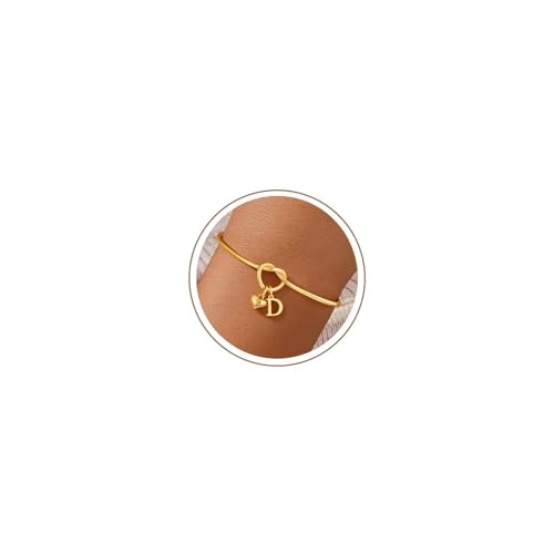 M MOOHAM Knot Initial Bracelets for Women Teen Girls 14K-Gold-Plated Dainty Initial Bracelets for Women Heart Letter Bracelet Jewelry Personalized Bridesmaid Proposal Gifts - color: D