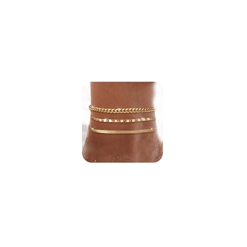 2/3 PCS Gold Anklets for Women Waterproof Cuban Link Anklet Beaded Bracelets Stackable Bracelets 14K Gold Plated Custom Jewelry Gifts Non Tarnish Lightweight - style: Gold Anklet 06