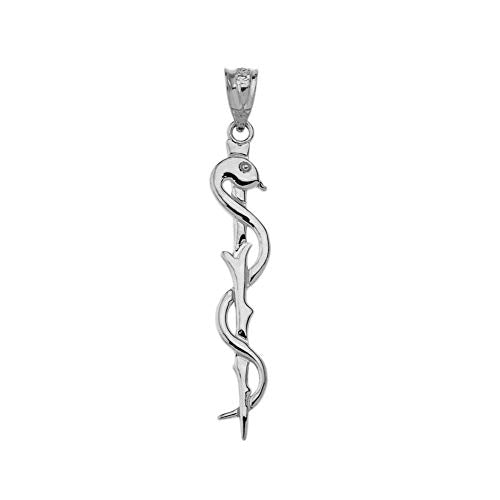 Claddagh Gold Fine Sterling Silver Rod of Asclepius Medicine Symbol Pendant Necklace