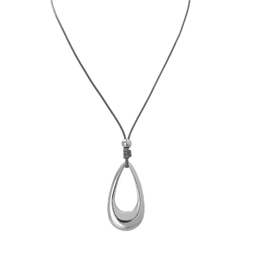Open Teardrop Hollow Pendant Long Cord Necklace For Women Statement Minimalist Boho Chic Adjustable Two Colors Gold Color Silver Color - color: Silver