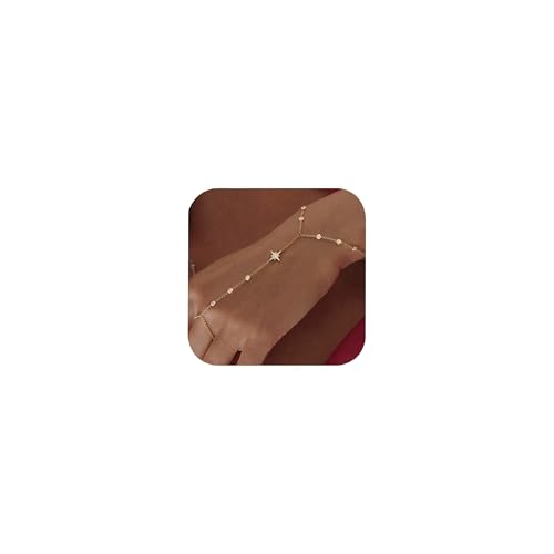 Silver Gold Ring Hand Chain Bracelet for Women non Tarnish Star Dainty Bracelets Hand Chain Ring Stackable Chains Bracelet - color: gold
