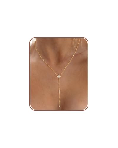 CHESKY Long Necklaces for Women, 14k Gold Plated/Streling Silver Lariat Necklace Dainty Statement Prom Necklace Rosary Cross Sun Drop Pendant Dangle Necklace Gold Prom Jewelry for Women Gifts - style: y necklace 07
