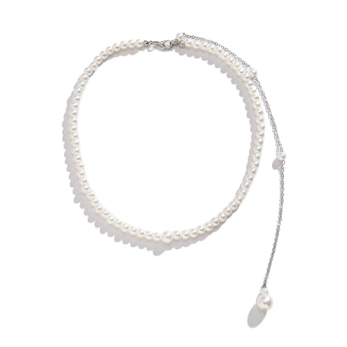 Rhinestone Back Chain Necklace for Women Bridal Wedding Sexy Rhinestone Backdrop Chain Waist Belly Chains Trendy Body Chains Jewelry - style: Pearl