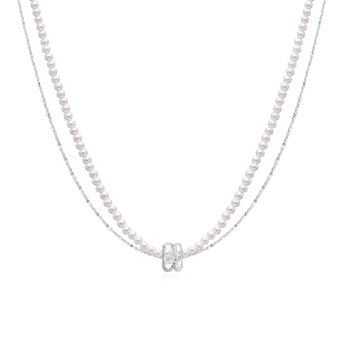 ARSIS 18K Gold Plated Shell Pearl Necklace for Women, 35"/45" Long Dainty Pearl Layering Necklace Beaded Choker, Vintage Boho Strand Necklace Vacation Jewelry Gift for Birthday Anniversary Party - color: Silver Ring Pendant