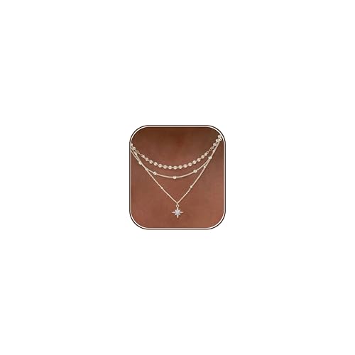 XIXINI Layered Necklaces for Women, Dainty Gold Necklace Stack 14k Gold Plated Layering Beads Choker Pendant Necklace Set Simple Statement Gold Necklaces for Women Trendy Fashion Gold Jewelry Sets - color: 3layered star necklaces-Silver