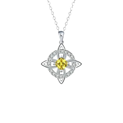 Mystical Birthstone Witches Knot Necklace – Natural Crystal Celtic Pendant, Wiccan Pagan Jewelry Gift for Women - color: November