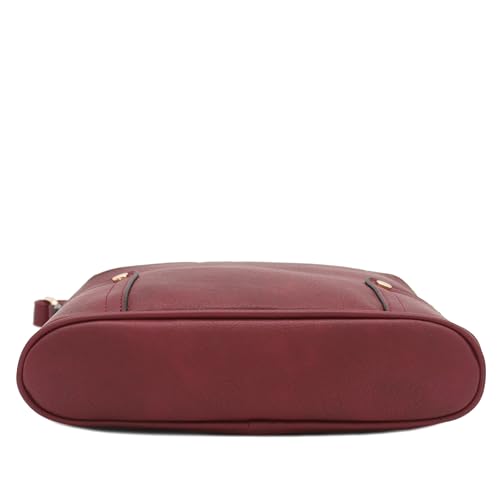 ALYSSA Triple Zip Pocket Large Crossbody Bag - color: Wine