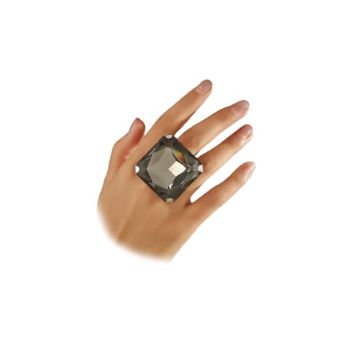 Large Different Color Square Sparking Rhinestone Ring, Exaggerated Vintage Geometric Crystal Glass Rings for Women Oversized Big Chic Party Jewelry Gift - color: Black