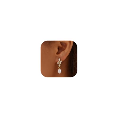 Pearl Earrings for Women Dainty Diamond Pearl Drop Earrings 14k Gold Plated Dangle Earrings for Women Weddings Gifts Bridesmaid Gifts - color: B-gold pearl earrings