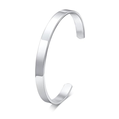 MEALGUET Stainless Steel Mens Cuff Bracelet : Minimal Cool Silver/Black/Gold Plated Open Metal Cuff Bangle Bracelets for Men,Mens Bracelet Jewelry Gift - color: Silver-Single, size: Medium( fit 5.5"-7.2" wrist)