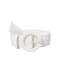 Verdusa Women's Western Belt Cowgirl Boho Straw Belts Round Buckle Elastic Waist Belt - color: White, size: Suit Waistline 37″-41″
