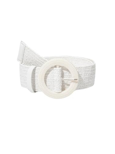 Verdusa Women's Western Belt Cowgirl Boho Straw Belts Round Buckle Elastic Waist Belt - color: White, size: Suit Waistline 29″-33″