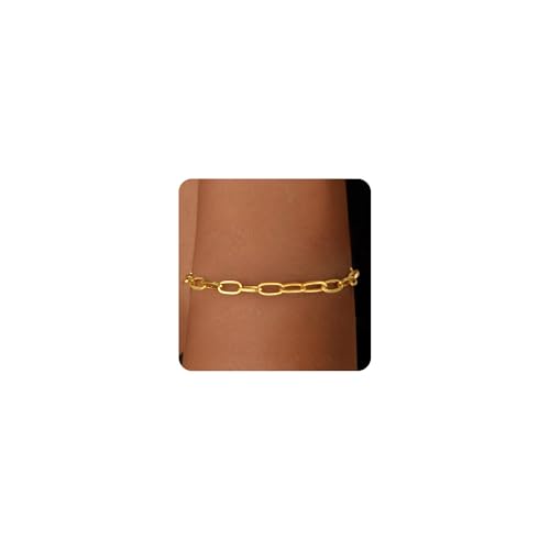 S925 Sterling Silver Paperclip Chain Bracelets for Women - 18K Gold Plated Sterling Silver Paperclip Chain Bracelet Handmade Jewelry Gold Bracelets for Women 6.5/7/7.5/8 Inch - color: Gold, size: 8”