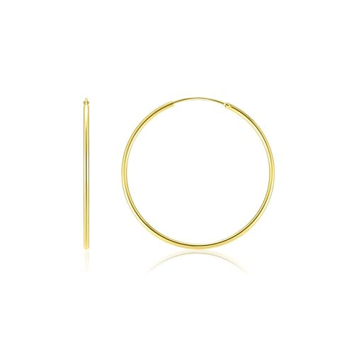 Gold Hoop Earrings for Women, 14K Gold Earrings for Women, Dainty Gold Vermeil Endless Thin Hoops, 14K Gold Plated 925 Sterling Silver, 35/45/55mm - size: 35mm