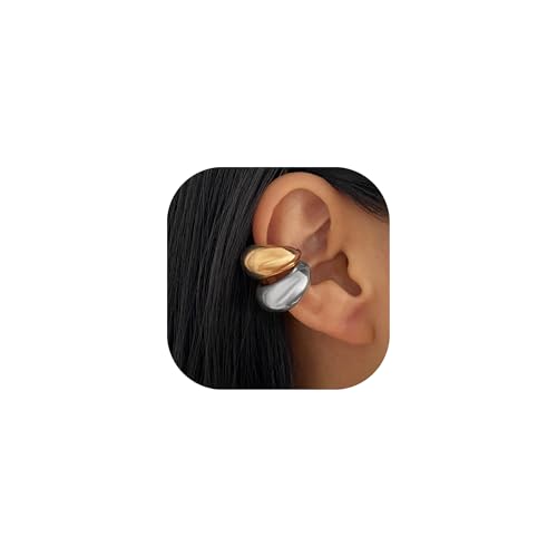 Ear Cuffs Non Piercing Chunky Water Droplet Ear Cuff Earrings for Women Trendy Clip on Cartilage Simple C-Shaped Diamond Studded Ear Clip Jewelry Best Gifts 2026 - color: C-Gold&Silver