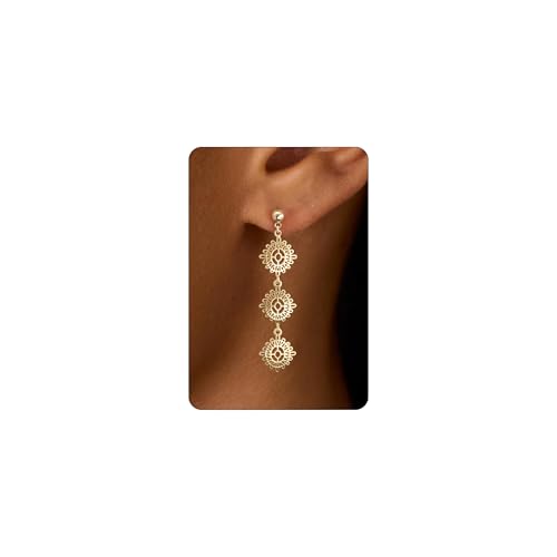 LLWOM 14K Gold/White Gold Plated CZ/Flower/North Star/Leaf Dangle Drop Earrings Studs for Women, Statement Earrings for Wedding Party Prom, Hypoallergenic Jewelry Gift - color: Gold Flower
