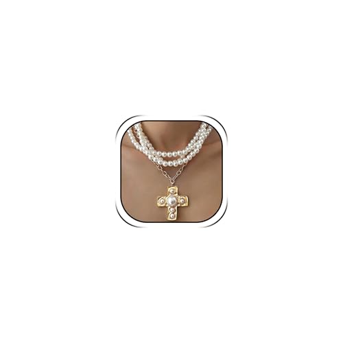 Chunky Cross Necklace for Women Chunky Gold Necklace Statement Cross Pendant Vintage Toggle Clasp Necklace Jewelry for Women - color: G1-Gold Cross Necklace