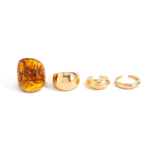 Chunky Adjustable Open Ring for Women Vintage Resin Geometric Ring Boho Statement Ring Set CZ Fashion Classic Jewelry Accessories - color: Gold2