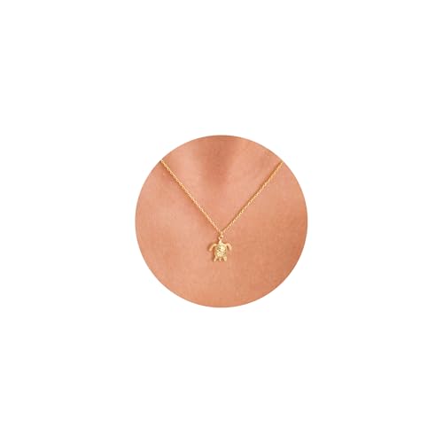 VRIUA Gold Necklace for Women - 14K Gold Plated Dainty Italian Horn Star of David Butterfly Bow Sun Lotus Volleyball Baseball Cowboy Boots Necklace Jewelry Everyday for Women - style: Sea Turtles