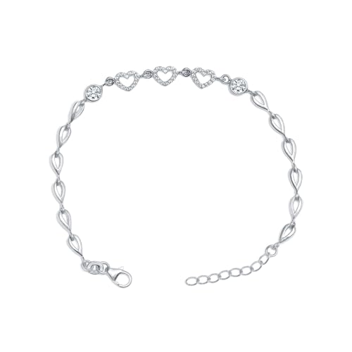 LeCalla 925 Sterling Silver Bracelet Jewelry Gift | Lightweight Italian Design Adjustable Love Bracelet | Link Chain with Lobster Claw Clasp Bracelet for Women Daughter Friendship Bracelet - color: CZ Open Heart