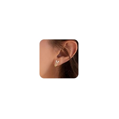 Gold Silver Earrings For Women,14K Gold/Silver Plated Hypoallergenic Stud Earrings For Women Trendy ,Minimalist Simple Unique Gold Silver Diamond Cubic Zirconia Stud Earrings Dainty Cute Jewelry Gifts - style: 3 Diamond Stud-Gold