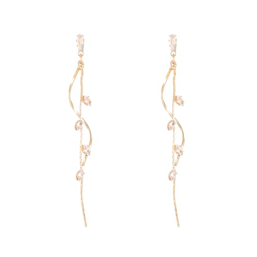 Temperament Long Zircon Tassel Earrings for Women Charm Jewelry Sparkling Crystal Leaves Twist Dangle Earrings for Friends - color: Gold