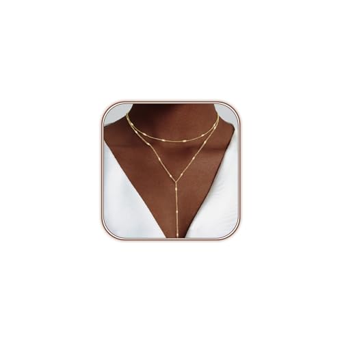 HAXIYA Lariat Gold Necklace for Women Dainty Long Necklace 14K Gold Plated/Silver Y-Shaped Pendant Drop Chain Layered Pearl/Beaded/CZ Necklaces Gold Jewelry Gift for Prom/Wedding - style: Sequin - Gold