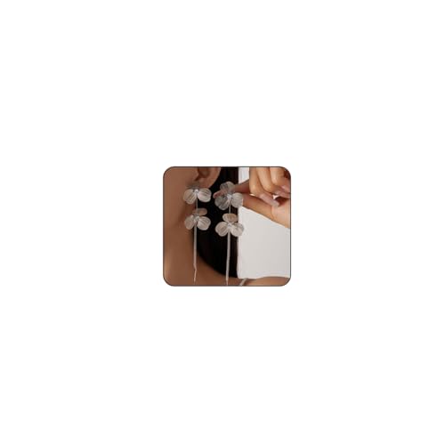 Gold Flower Dangle Long Tassel Earrings for Women Boho Large Metal Drop Hollow Flower Earrings Layered Floral Petal Jewelry - color: Silver