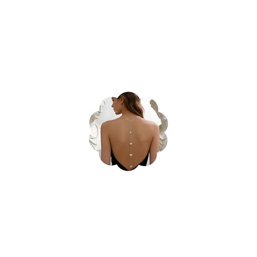 Rhinestone Back Chain Necklace for Women Bridal Wedding Sexy Rhinestone Backdrop Chain Waist Belly Chains Trendy Body Chains Jewelry - style: D-SilverC
