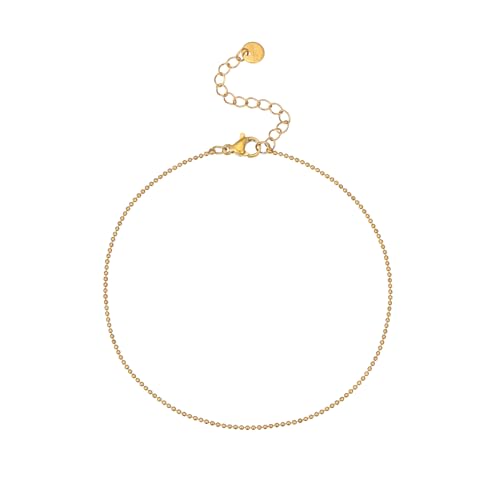 Dainty Ankle Bracelets for Women 18K Gold Plated Satellite Beaded Herringbone Lip Chain Anklets Simple Minimalist Summer Beach Foot Jewelry Christmas Gifts - color: Ball Chain-Gold