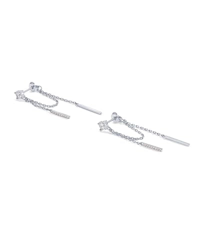 PAVOI 18K Gold Plated 925 Sterling Silver Posts Drop Dangle Chain Earrings for Women | Dangling Chain Studs | Cubic Zirconia Ball Threader Earscapes Earrings - style: Cubic Zirconia
