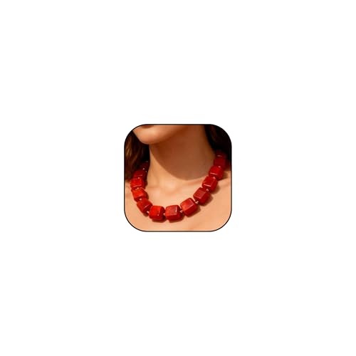 Statement Bead Necklaces for Women Boho Collar Necklace Chunky Red Resin Simple Elegant Bohemian Dress Accessories - color: A1:Orange-red bead necklace