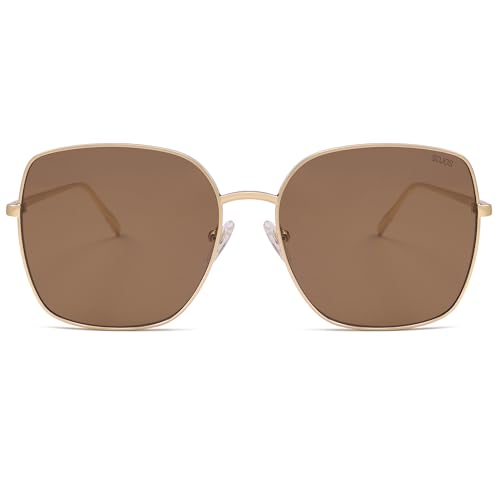 SOJOS Trendy Oversized Square Metal Frame Sunglasses for Women Men Retro Big Flat Lens UV Protection Sunglasses SJ1146 - color: Gold/Retro Brown