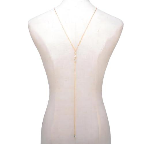 Rhinestone Back Chain Necklace for Women Bridal Wedding Sexy Rhinestone Backdrop Chain Waist Belly Chains Trendy Body Chains Jewelry - style: 3Gold