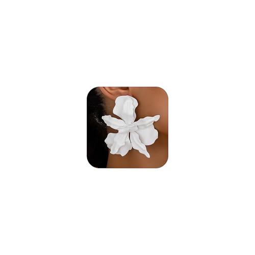 Large Flower Earrings For Women Fashionable Exaggerated Colorful Flower Earrings Vintage Elegant Statement Jewelry Accessories - style: white