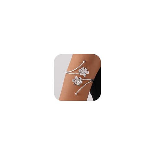 Arm Cuff Jewelry for Women Adjustable Flower Cuff Bangle Bracelet Gold Armband Upper Jewelry Gifts for Women Boho Western Accessories - color: B4:silver flower