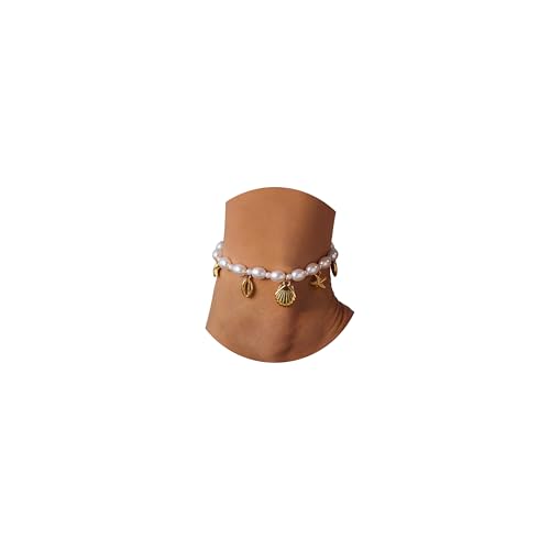Qceasiy Shell Ankle Bracelet Set for Women, Gold Plated Boho Bead Adjustable Anklet, Hawaiian Beach Seashell Pearl Heart Starfish Conch Foot Jewelry Gifts - color: Pearl Shell(KC)