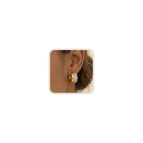 4 Pair Small Gold Hoop Earrings for Women Sensitive Ears - Hypoallergenic 14k Real Gold Plated Hoops Zirconia Cartilage Huggie Earrings Set Helix Piercing Earring Gold Jewelry for Women Gift - color: 1952 Double Hoop Gold