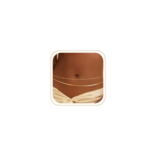 CHESKY 14K Gold Plated Silver Plated Waist Chain for Women, Layered Belly Belt Chains Beach Waist Beads Chain Waterproof Snake Cuban Body Chain Summer Jewelry Accessories for Women - style: snake bead-gd