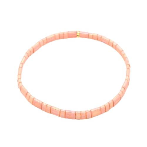 Sonateomber Tila Flat Beaded Stretch Bracelets for Women, Trendy Unique Colorful Square Beads Handmade Stack Bracelet Friendship Accessories Fashion Jewelry Gift - color: All Pink
