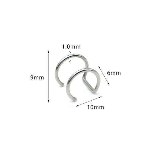 2Pcs Stainless Steel Non Piercing Fake Lip Rings Helix Conch Cartilage Earrings Minimalist Double Hoops Ear Cuffs Earring Fake Body Piercing Jewelry